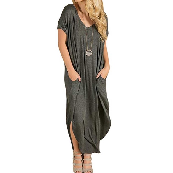Grey Cami Boho Maxi Dress With Pockets - Picture 5 of 7